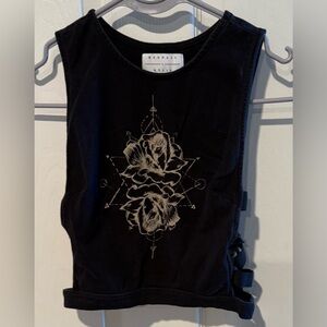 Kendall + Kylie black graphic cutout tank top with a rose design Sz XS